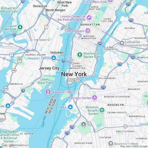 Visualização de mapa mostrando rastreamento de localização em Nova York