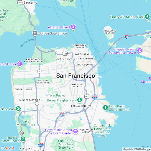 Mapa vetorial mostrando um pino de localização em San Francisco